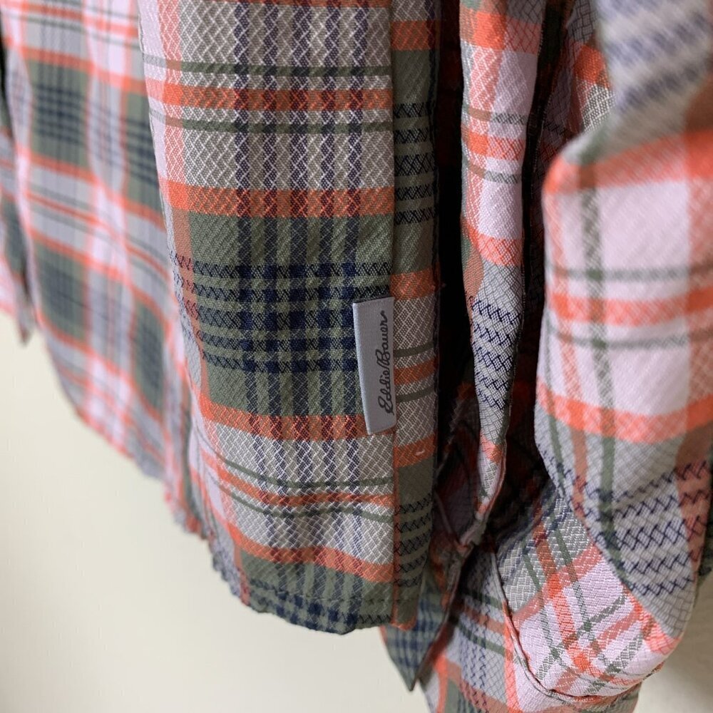Eddie Bauer Womens L Long Sleeve Shirt Plaid Green Hiking Lightweight Travel - Picture 6 of 15